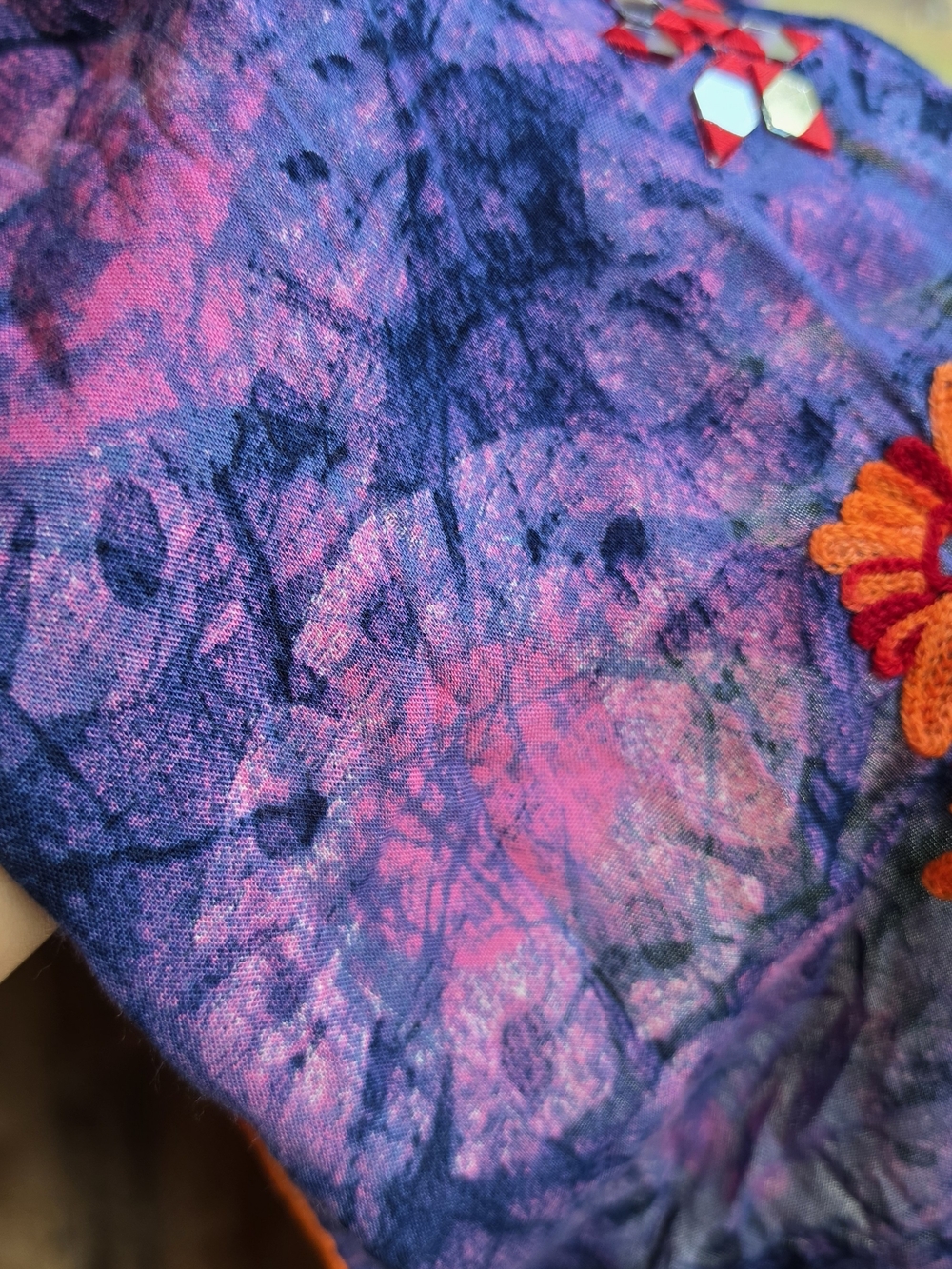 Embroidered Long Tunic in Purple and Orange Made In India 100% Cotton Size 44 - Picture 7 of 16